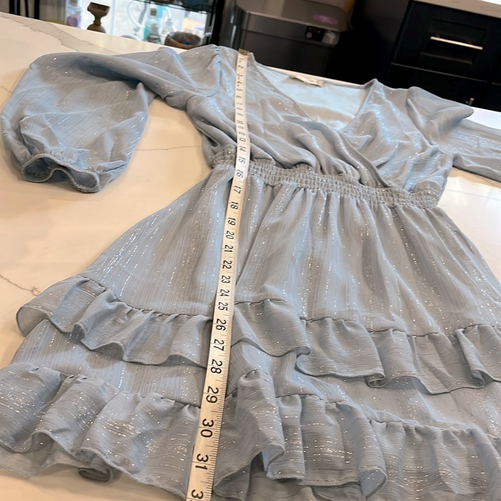 Altar’d State XS Blue Long Sleeve Dress with Silver thread throughout. Like New - Picture 11 of 16